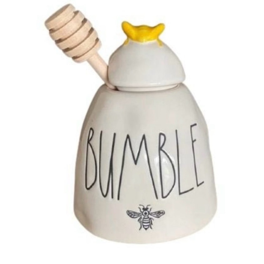 Rae Dunn Ceramic Honey Pot & Dripper -  "Bumble"